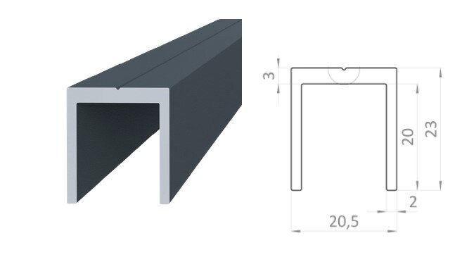 AL PLOTY BRANY LAMELA AL U vnútro  16,5 mm , 23x20,5x23x2 mm RAL LAKOVANÉ ANTRACIT štruktúra