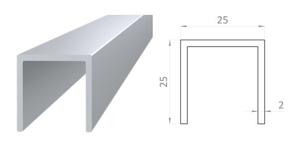 AL PLOTY BRANY LAMELA AL U vnútro  21 mm , 25x25x25x2 mm